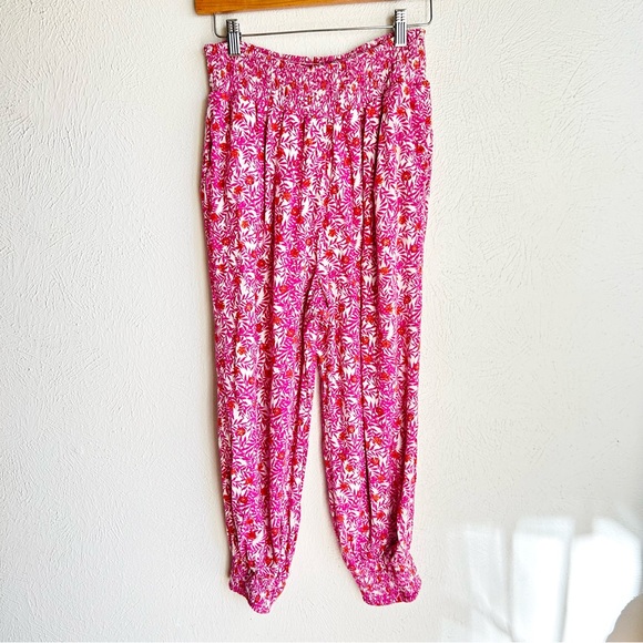 Anthropologie Boho Abstract Pink Floral Jogger Lounge pants Size m - Picture 4 of 12
